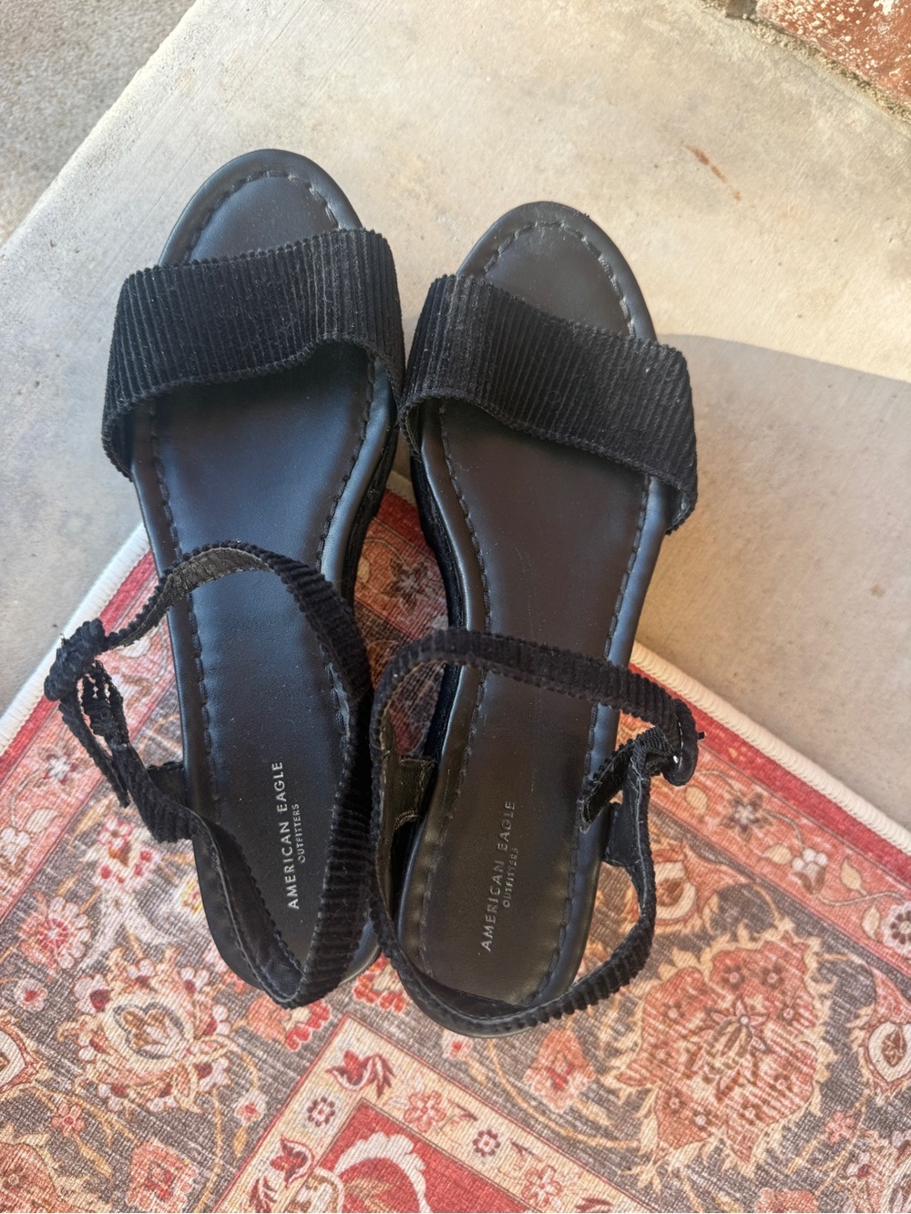 American Eagle Outfitters Black Corduroy Platform Sandals